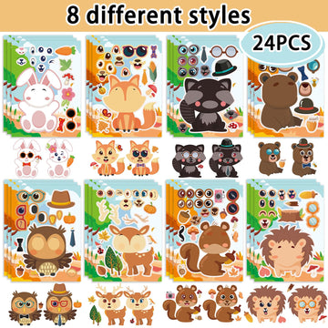 Kopokita 24 Sheets 8.3''  5.9'' Make Your Own Jungle Animal Stickers For Toddlers Kids Party Favors, Make A Face Stickers For Ki