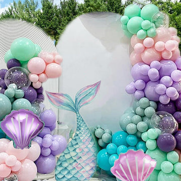 158Pcs Mermaid Balloons Garland Arch Kit With Green Pink Purple Balloons And Shell Balloons For Baby Shower Princess Birthday Pa