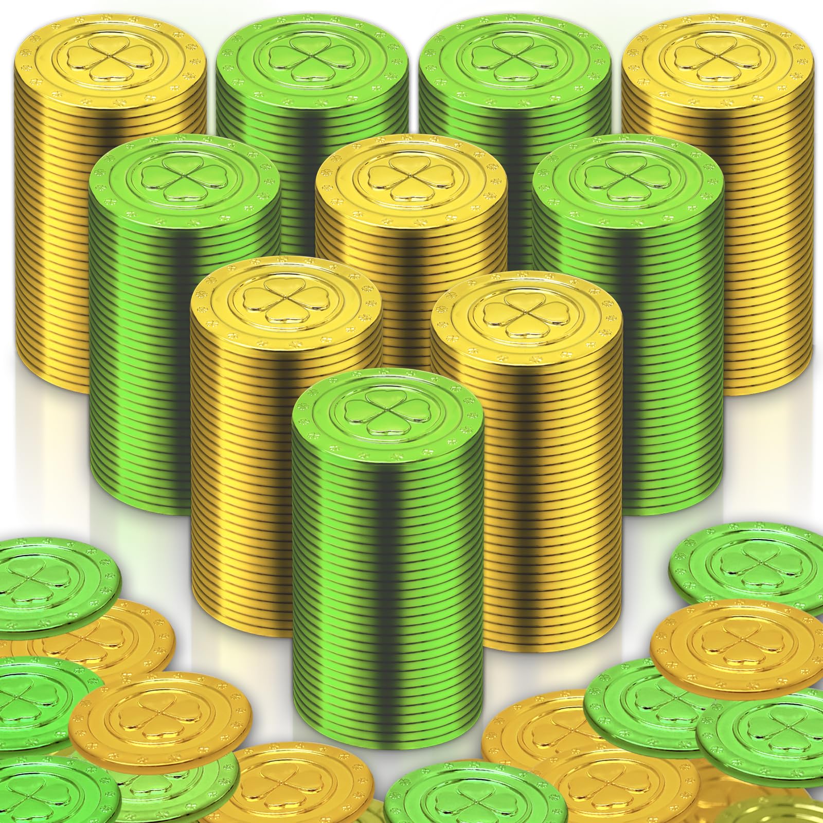 Olutacot 520 Pieces St. Patrick'S Day Coins Plastic Clover Good Luck Coins Green And Gold Shamrock Coins For St. Patrick'S Day T
