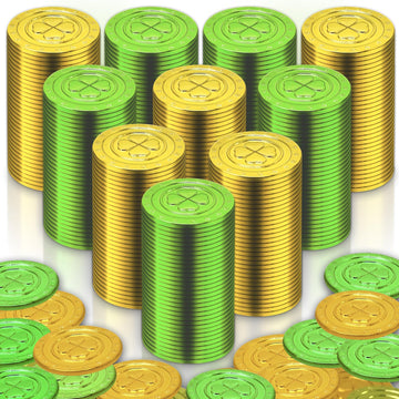 Olutacot 520 Pieces St. Patrick'S Day Coins Plastic Clover Good Luck Coins Green And Gold Shamrock Coins For St. Patrick'S Day T