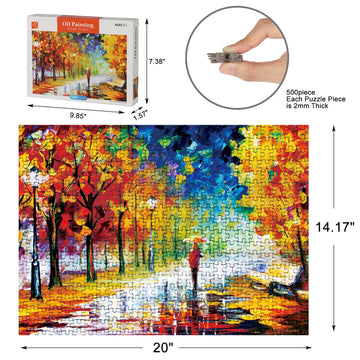 Sitimmger Jigsaw Puzzles 500 Pieces For Adults Evening Walk On Rainy Day Street Tree Oil Painting Modern Landscape For Teens Kids Great Gift Intellectual Game Toys 14.5' X 20'