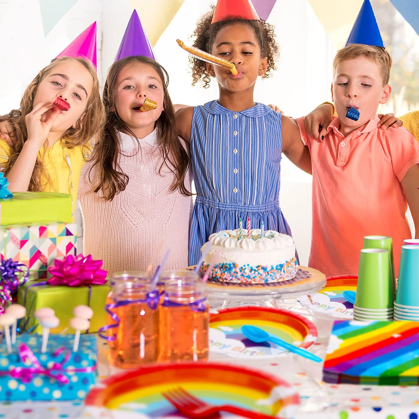 Jetec 240 Pcs Neon Party Rainbow Birthday Party Supplies Neon And Rainbow Glow Party Plates And Napkins Tableware For 40 Guests, 7' 9' Plate For Glow Birthday Party Decoration(Rainbow Style)