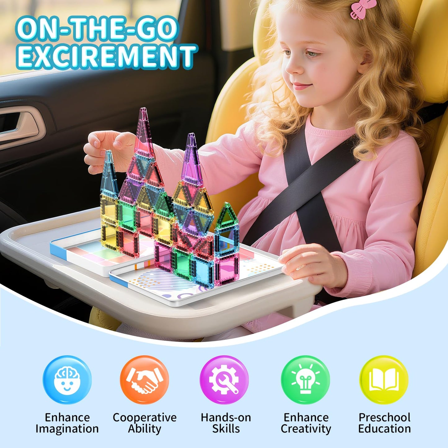 40PCS Mini Magnetic Tiles Travel Set  Portable STEM Building Blocks for Kids with Metal Storage Box  Montessori Sensory Toys for Classroom & Travel  Christmas Gift for Boys & Girls