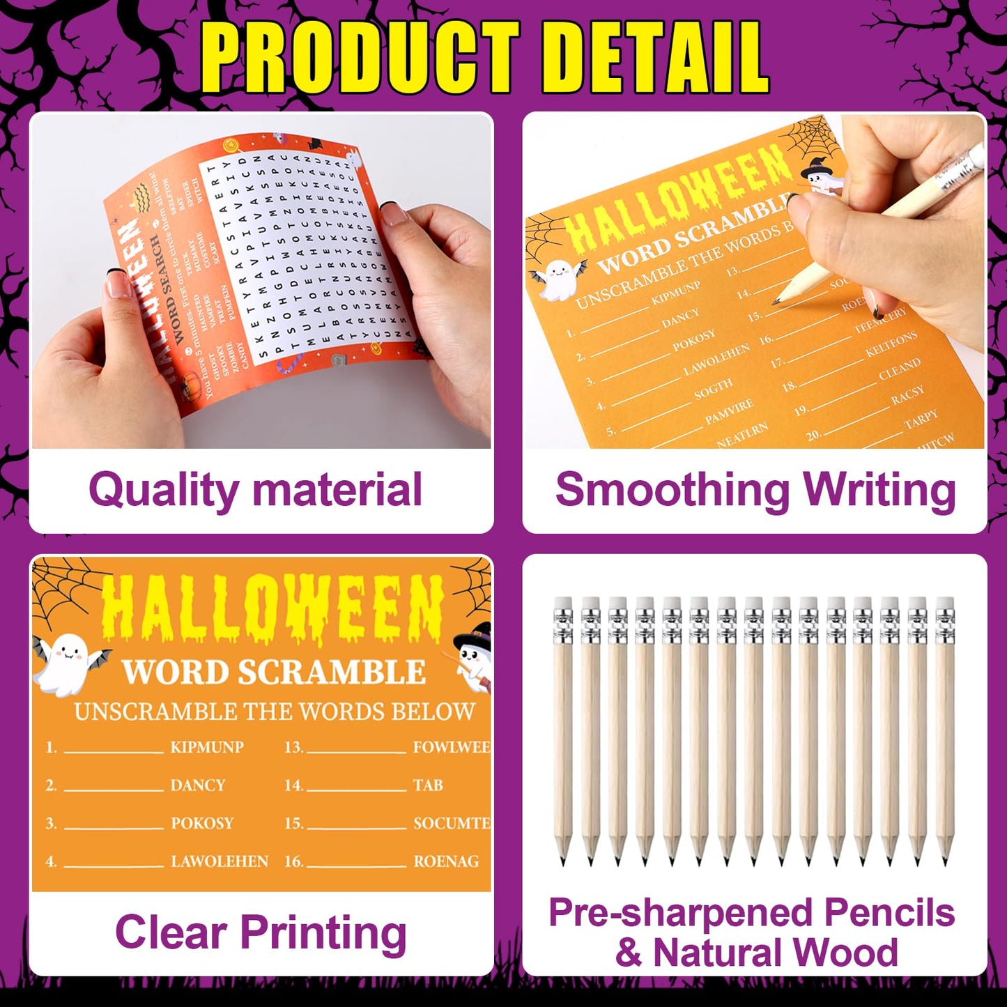 gisgfim 231Pcs Halloween Party Games Cards Halloween Scary Pumpkin Trivia Word Search Scramble Maze Games Spooky Party Gifts Supplies for School Classroom Family Activities Holiday Birthday Favor