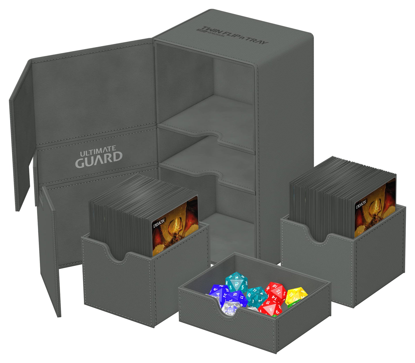 Ultimate Guard Twin Flip'N'Tray 200+, Deck Case For 200 Double-Sleeved Tcg Cards + Dice Tray, Grey, Independent Magnetic Closure & Microfiber Inner Lining