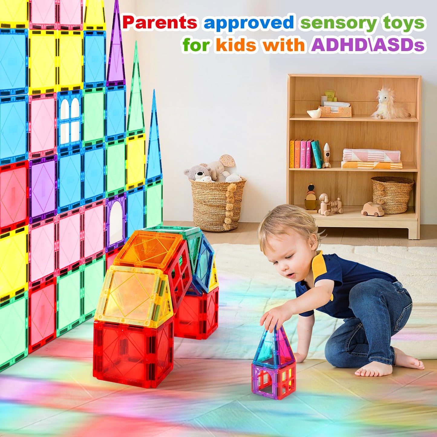 100Pcs Magnetic Tiles Kids Toys - Magnetic Building Blocks Stem Magnet Building Set Preschool Learning Magnetic Toys For Kids Ag