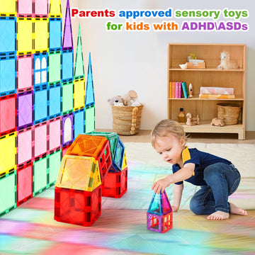 100Pcs Magnetic Tiles Kids Toys - Magnetic Building Blocks Stem Magnet Building Set Preschool Learning Magnetic Toys For Kids Ag