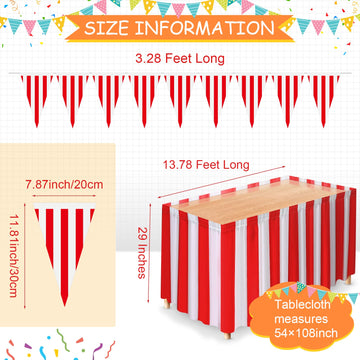 10 Pieces Carnival Theme Party Decors Carnival Table Skirts Carnival Circus Theme Tablecloths Red White Striped Pennant Banners