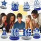 8Pcs Blue 16Th Birthday Decorations Navy Blue Silver Happy 16Th Birthday Table Honeycomb Centerpieces For Table Decor 16Th Birthday Table Topper For Boys Girls 16Th Birthday Anniversary Party Supplies