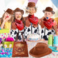 Toulite 24 Pcs Cowboy Cowgirl Hats Pack Cowboy Costume Outfit Include 6 Hats 6 Vest 6 Bandanas 6 Bags for Kids Party(Brown)
