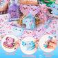 CY2SIDE Axolotl Party Gift Set - 12 Pack Stationery with 4-in-1 Pen, Sticky Notes & Stickers, Pink/Blue for Kids Goodie Bags