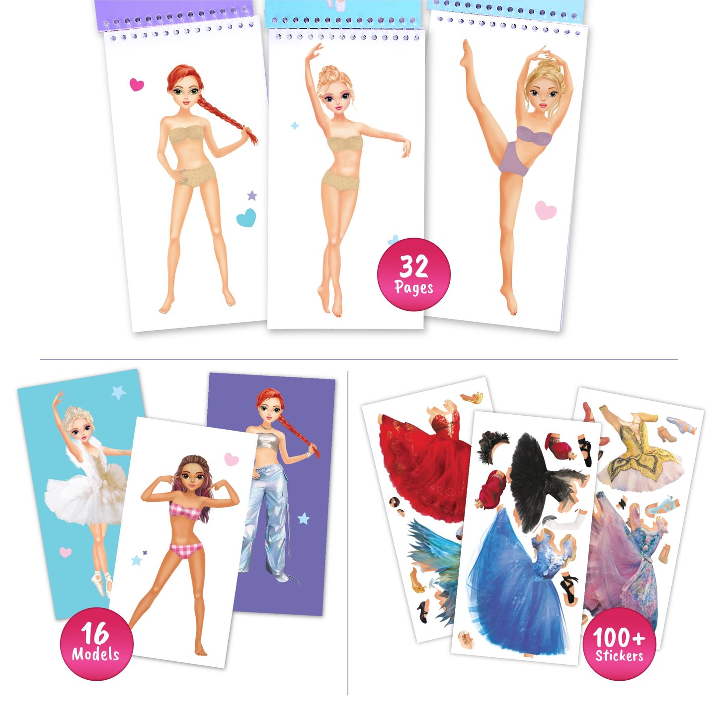 Bscool Sticker Dress-Up Dancers. Sticker Activity Book For Kids. Learn Girls Fashion Design, Dancer Poses With Sticker, And Guid