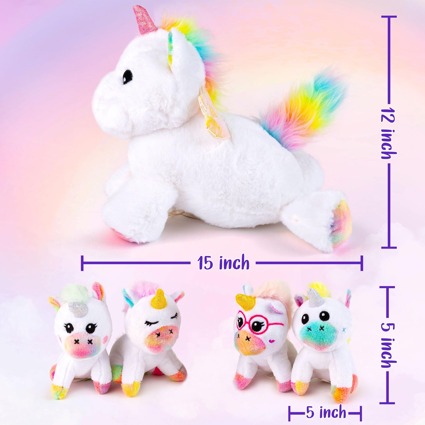 Tumtotz Plush Mommy Unicorn Stuffed Animal with 4 Baby Unicorns - Rainbow Colors, One Size, Perfect Gift for Girls Ages 3-8
