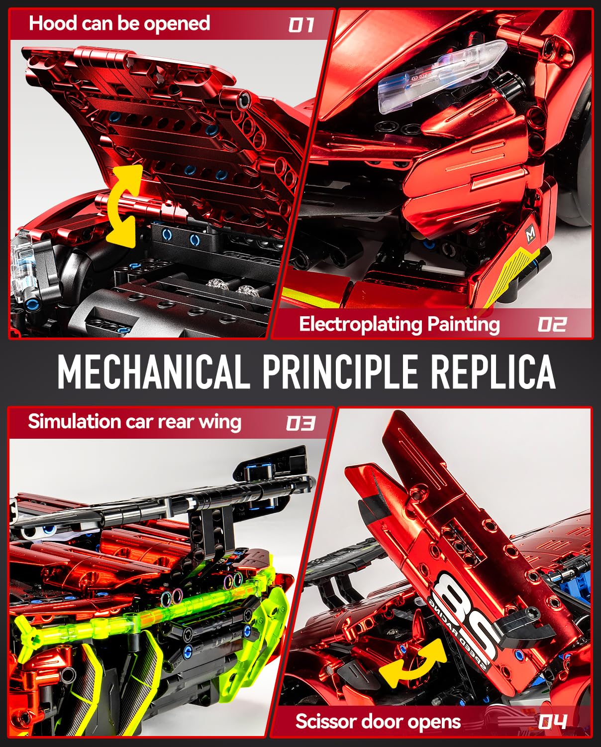Bav Plated Sports Car Building Sets With Electric Chassis Lifting, Colletible Building Model For Adults, 1:10 Scale Electric Dri