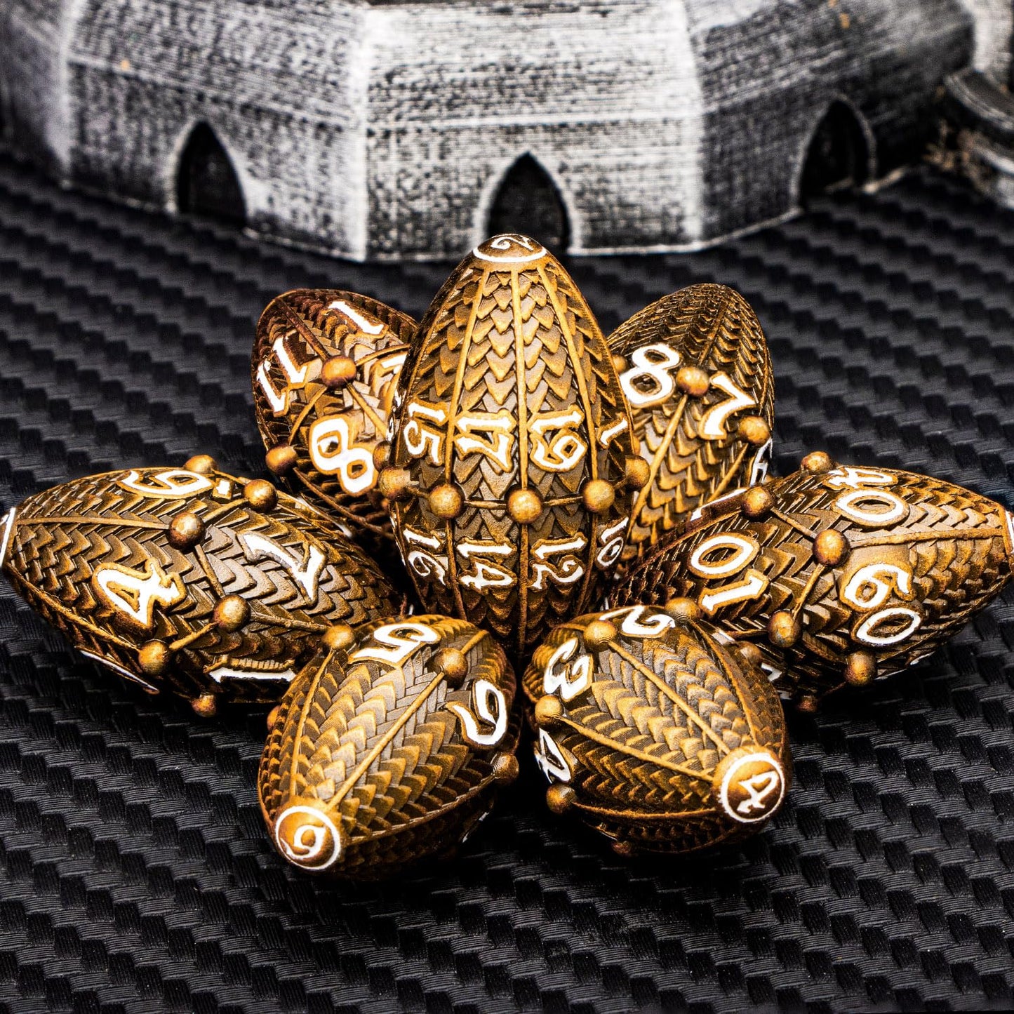 ARUOHHA DND Metal Dice Antique Gold Dragon Egg Dice with Rotating Dragon Egg Shell, Dungeons and Dragons Role Playing Game RPG D