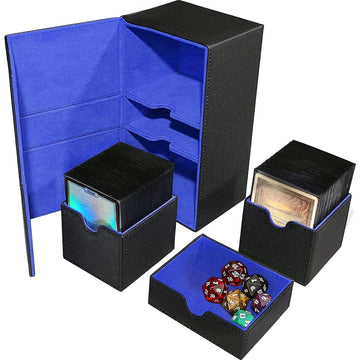 Scimi X-Large Commander Premium Double Deck Box For 200+ Sleeved Cards Protwin Flipdeckcase With 3 Tray Fits Mtg/Tcg/Ccg/Yugioh(Black/Blue)