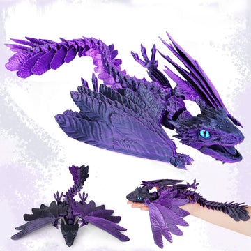 Shuwnd 3D Printed Dragon With Wings, Feathered Wyvern Dragon,Full Articulated Crystal Flying Dragon,Realistic Large Pet Dragon, Flexible Shoulder Dragon Stuff 3D Printed Animals Toy (Purple Black)
