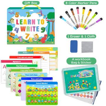 Kindergarten Learning Activities Learn To Write For Kid Age 3 4 5 Years Old, 40 Pages Preschool Handwriting Practice Number Letter Tracing Workbook, Toddler Dry Erase Homeschool Educational Toy