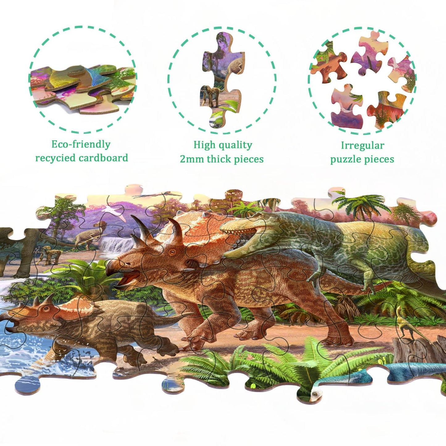 Dinosaur Puzzles For Kids Ages 4-8 Year Old - World Of Huge Dinosaurs,2 Packs 60 Pieces Jigsaw Puzzle For Toddler Children Learning Educational Puzzles Toys For Boys And Girls.