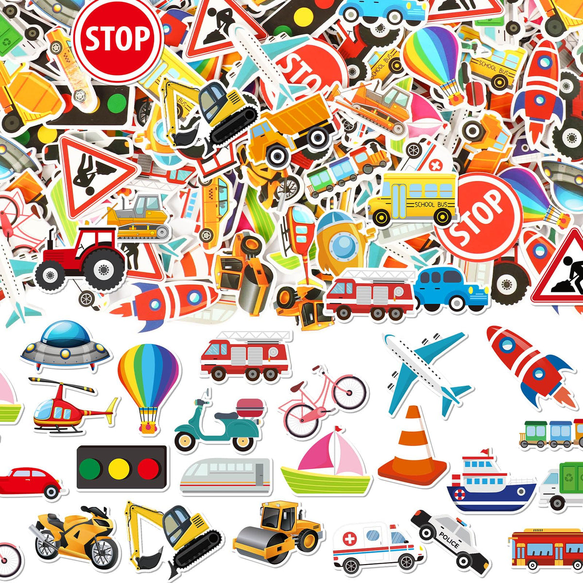 Transportation Car Sticker JULBEAR 300 Pieces Transportation Foam Stickers Bulk Self-Adhesive ...