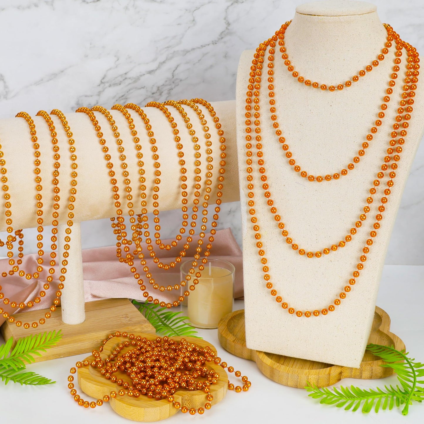 100 Pcs Mardi Gras Beads, 33'' Orange Beads Bulk, Mardi Gras Beads Necklaces Bulk For Parade Throw Accessories Set, Round Beaded
