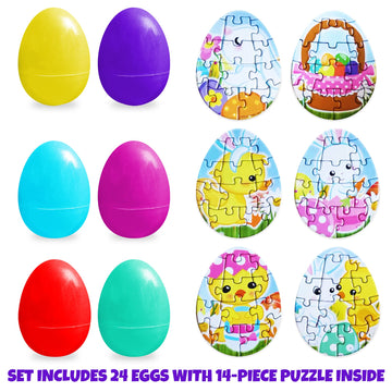Artcreativity Puzzle Filled Easter Eggs – Set Of 24 Pre-Filled Easter Eggs With Mini Easter Puzzles Inside, Fun Easter Egg Puzzles For Kids, Perfect Easter Basket Fillers & Goodie Bag Stuffers