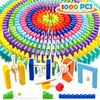 WOOD CITY 1000 Piece Wooden Dominoes Set for Kids - Colorful Stacking Blocks with Storage Bag - Educational Toy