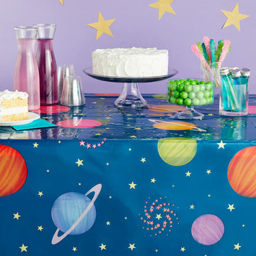 3 Pack Plastic Outer Space Tablecloths, Disposable Planets Table Covers for Galaxy Birthday Party Decorations (54 x 108 in)