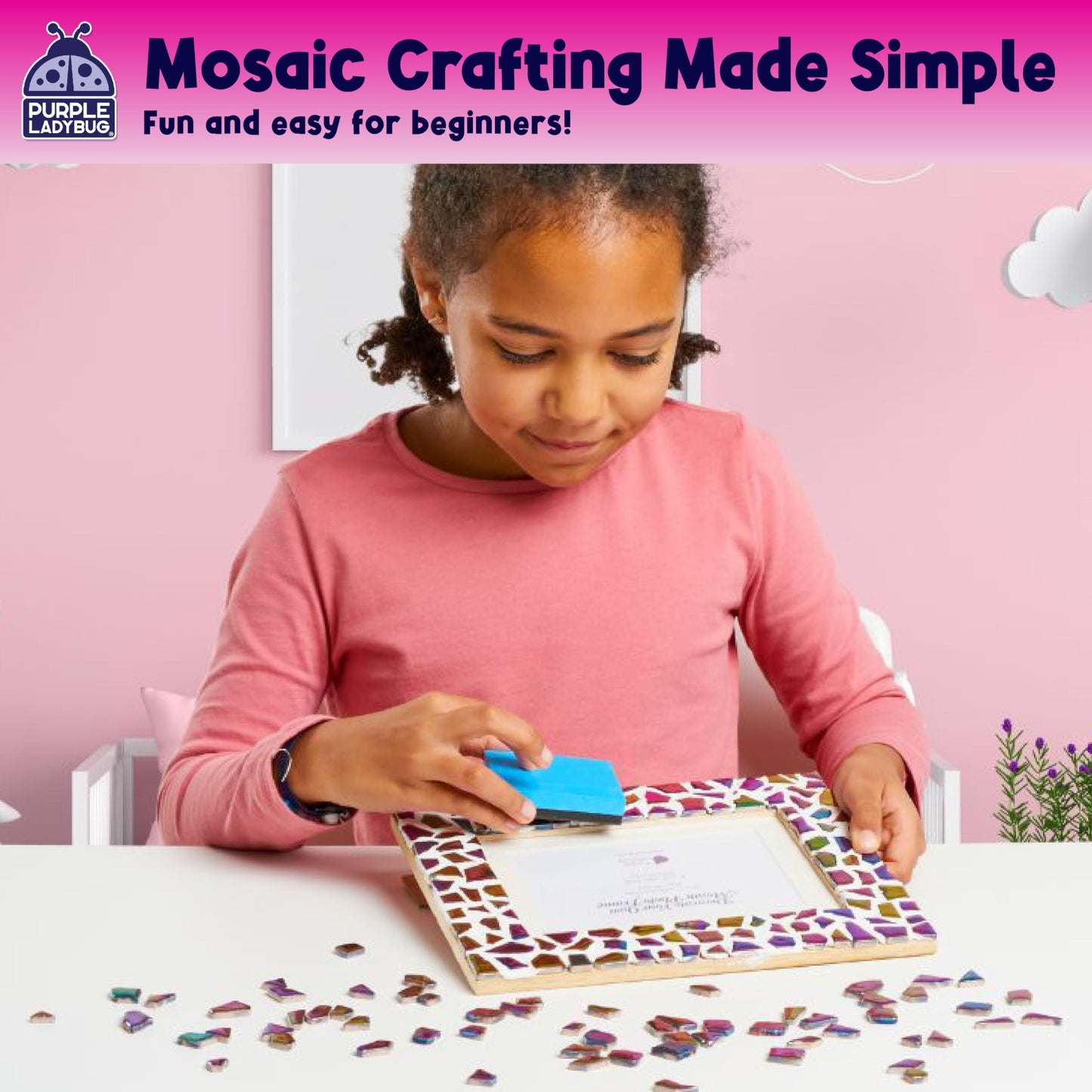 Purple Ladybug Decorate Your Own Picture Frame Craft Kit – Easter Craft For Kids Ages 8-12, Birthday Gift & Diy Mosaic Frame Craft For Girls Ages 6-8, Fun Arts & Crafts For 7-Year-Old Girls