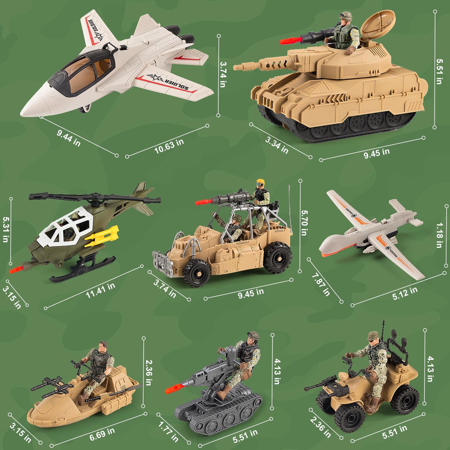 Army Men Action Figures Playset - 70+ Pcs Realistic Army Toys - Military Soldiers Action Figures Playset With Helicopter, Fighte