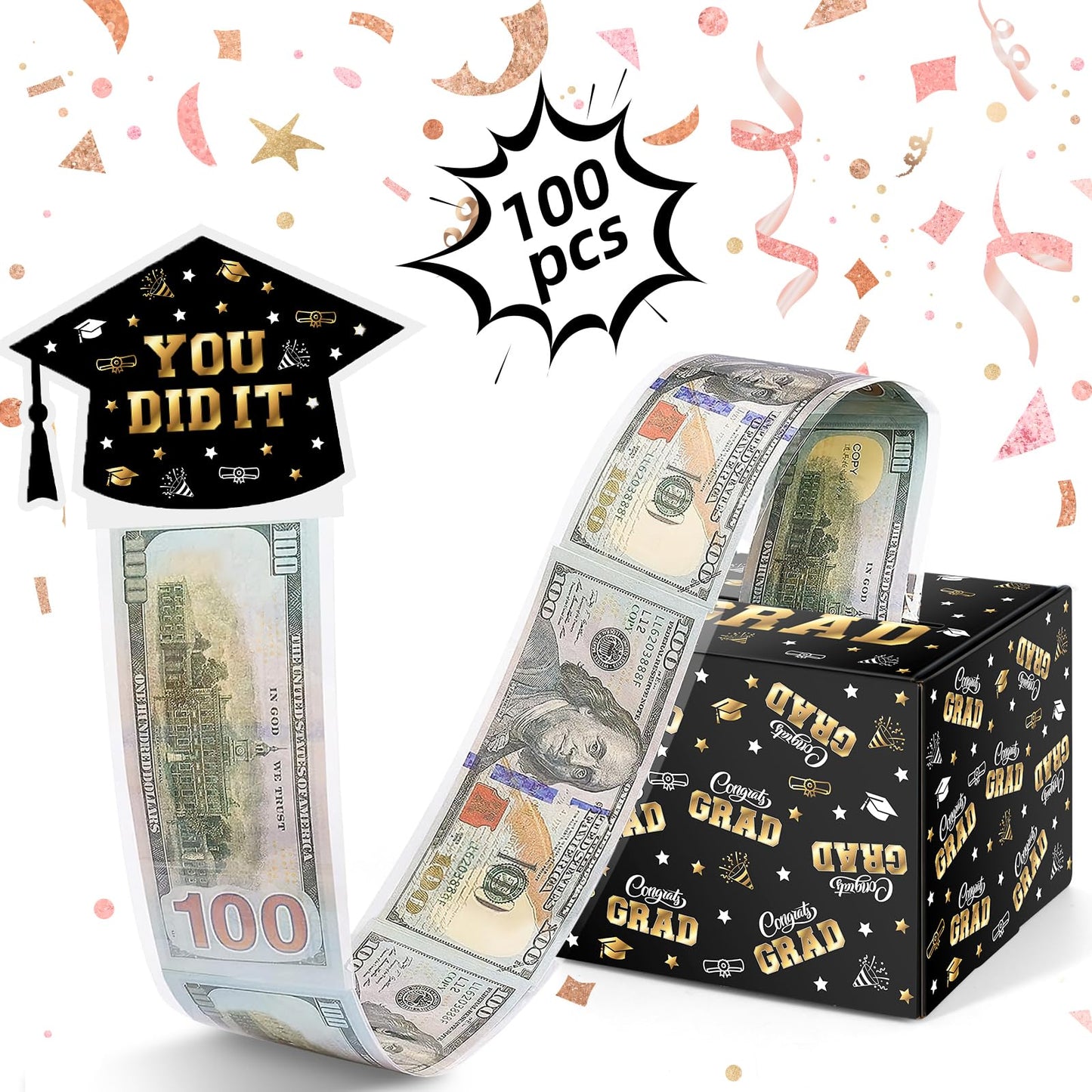 Wenmthg 2024 Graduation Money Box For Cash Gift Pull - Graduation Gift - 100 Pack Surprise Box Explosion Gift - Diy Grad Card Bo