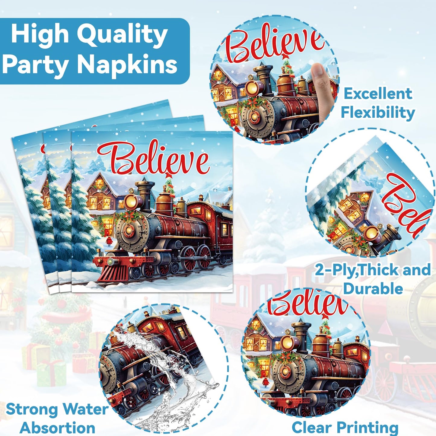gisgfim 96 Pcs Christmas Train Plates and Napkins Party Supplies Christmas Believe Dinnerware Tableware Set Disposable Xmas Pape