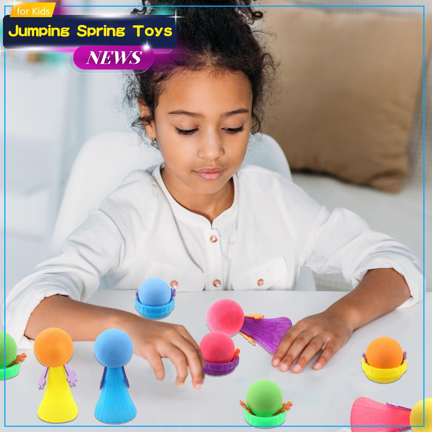 Cagemoga 54 Pieces Jumping Spring Toys Colorful Cute Popper Spring Launcher Toys Pop Up Bouncy Spring Toys for Kids Classroom Re