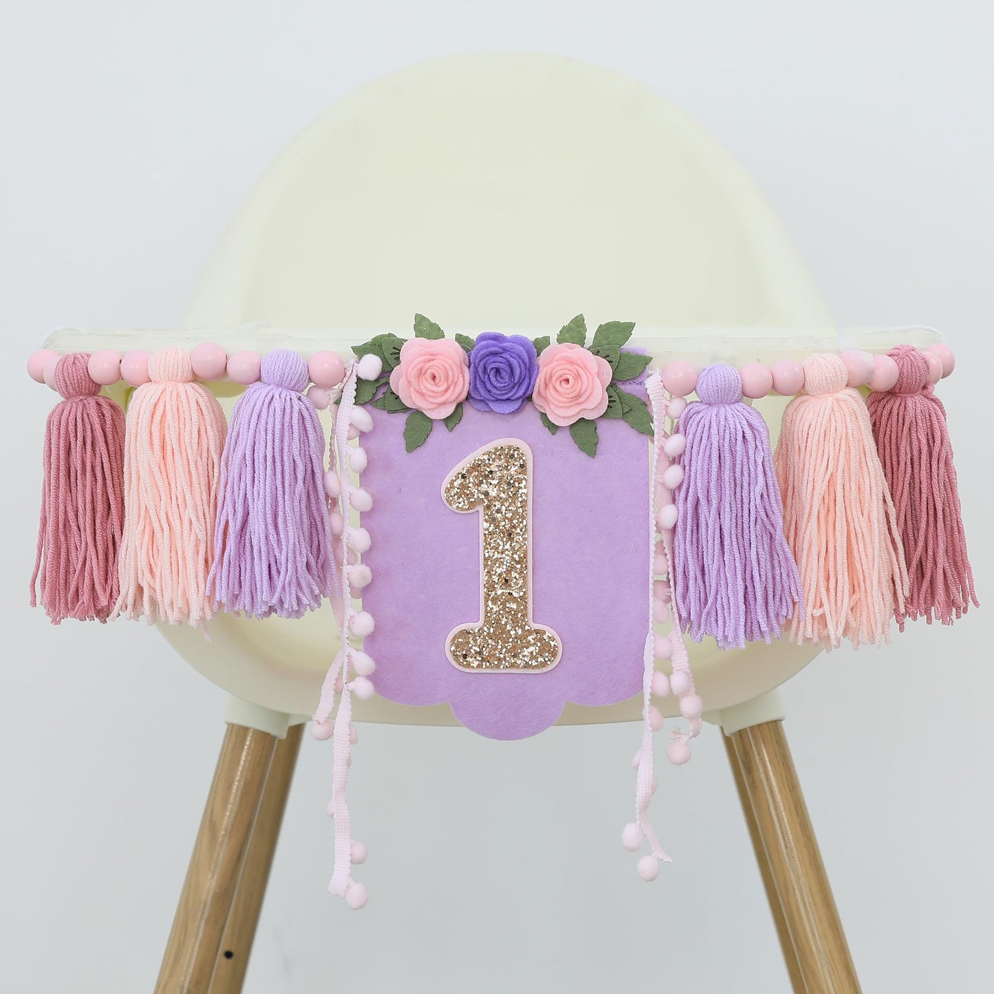 HODIHIWI Handmade Wildflower 1st Birthday High Chair Banner Purple Pink Flower Theme Party Decoration For Girls Wall Hangings De