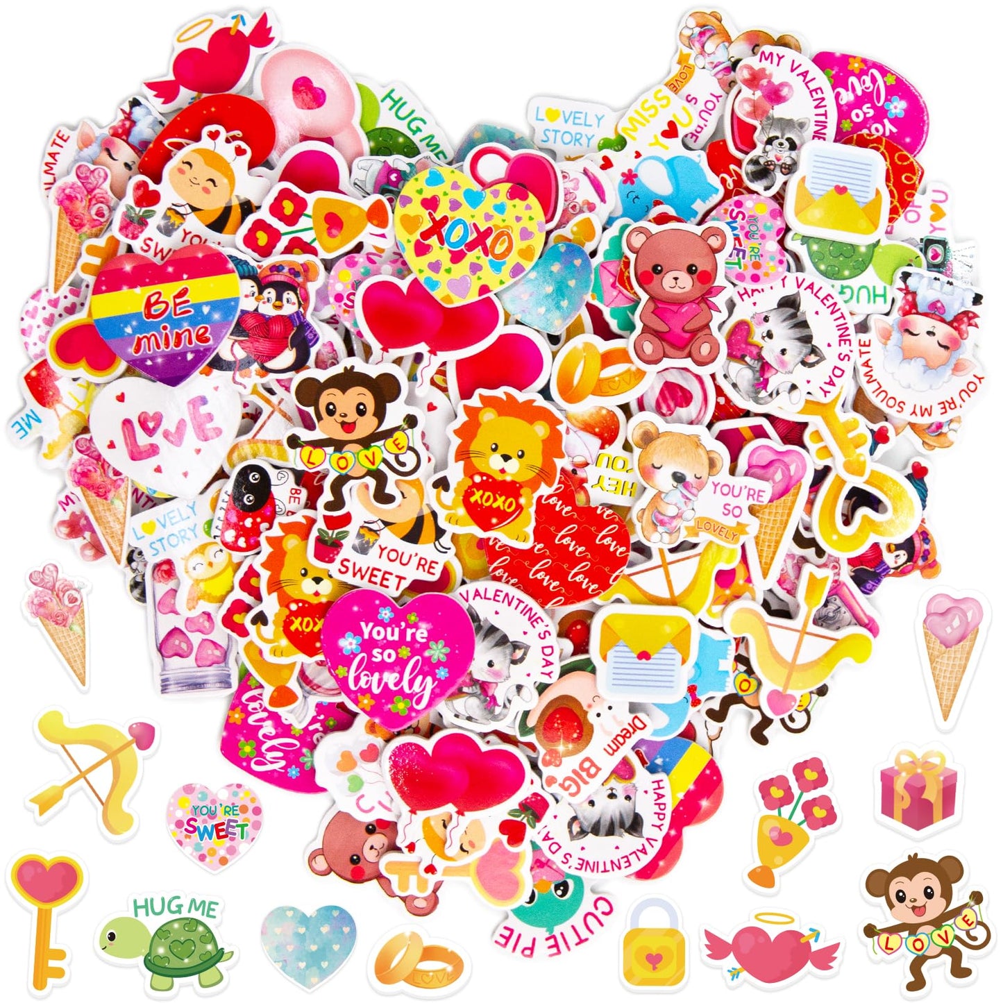 Valentines Day Foam Stickers Heart Shaped Dessert Craft Sticker for Scrapbook Party Decoration 200Pcs