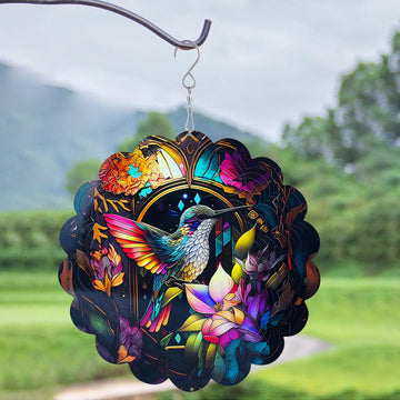 Wind Spinners Art Hummingbird 12 Inch 3D Stainless Steel Laser Cut Metal Art Geometric Pattern Wind Sculpture Hanging For Yard G