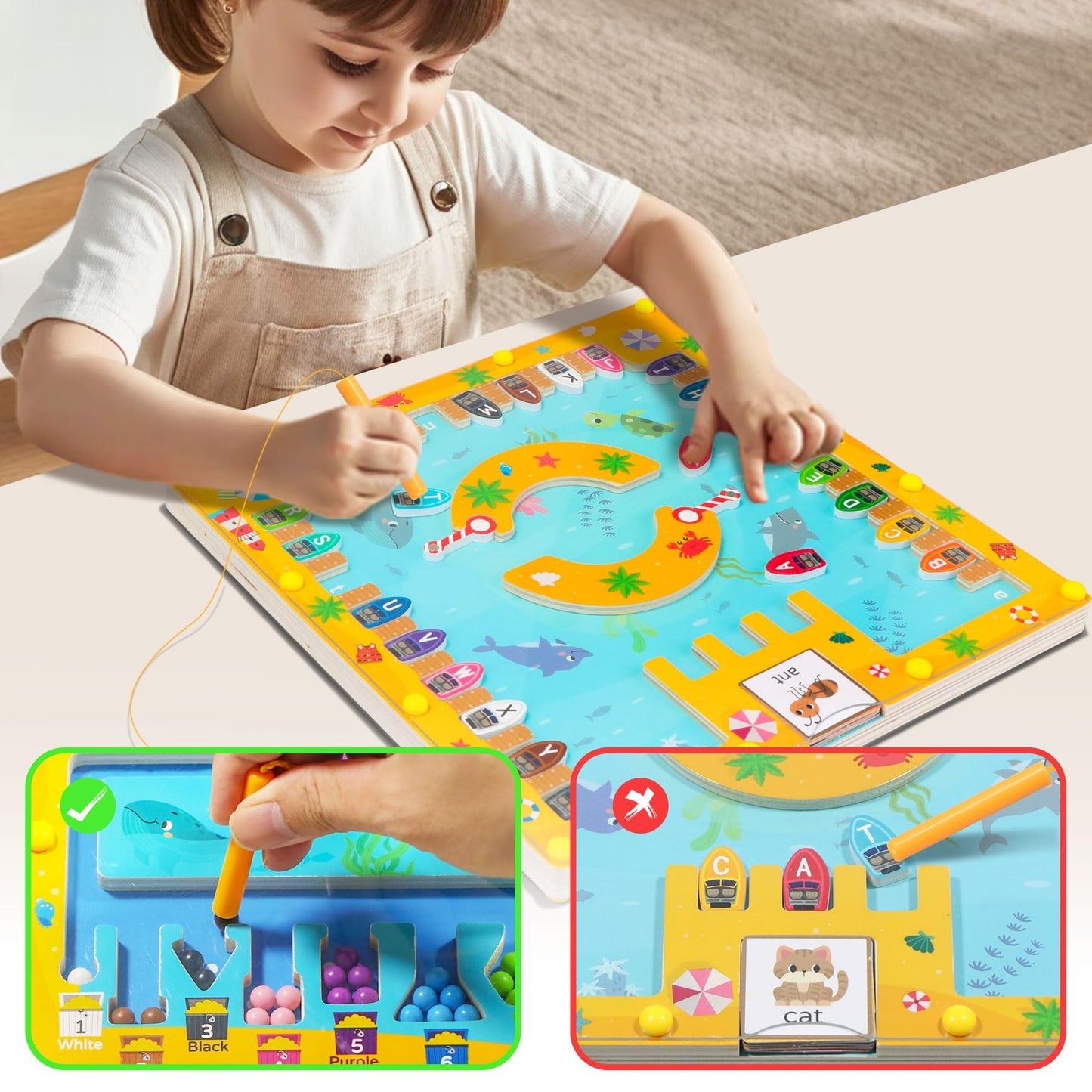 Teekdeer Magnetic Color And Number Maze, 2 In 1 Magnetic Alphabet Maze, Wooden Magnetic Maze Board Learning Counting, Fine Motor