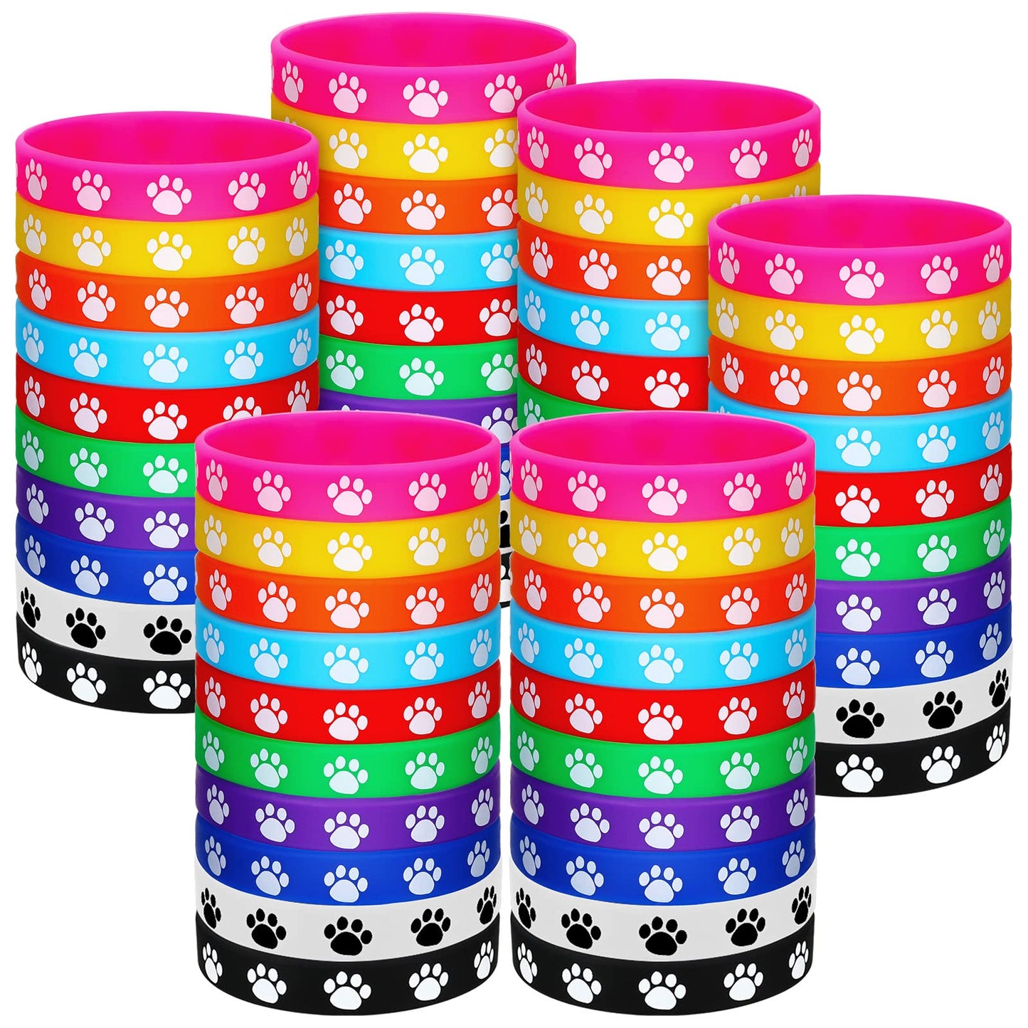 Funtery 100 Pcs Paw Print Rubber Bracelet Silicone Stretch Wristbands Dog Paw Silicone Bracelet Rubber Wristbands Dog Party Favo