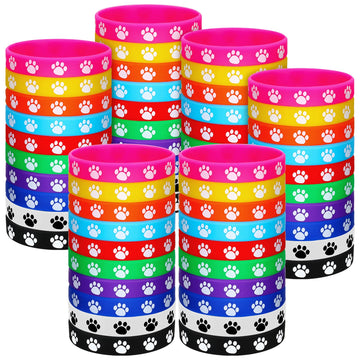 Funtery 100 Pcs Paw Print Rubber Bracelet Silicone Stretch Wristbands Dog Paw Silicone Bracelet Rubber Wristbands Dog Party Favo