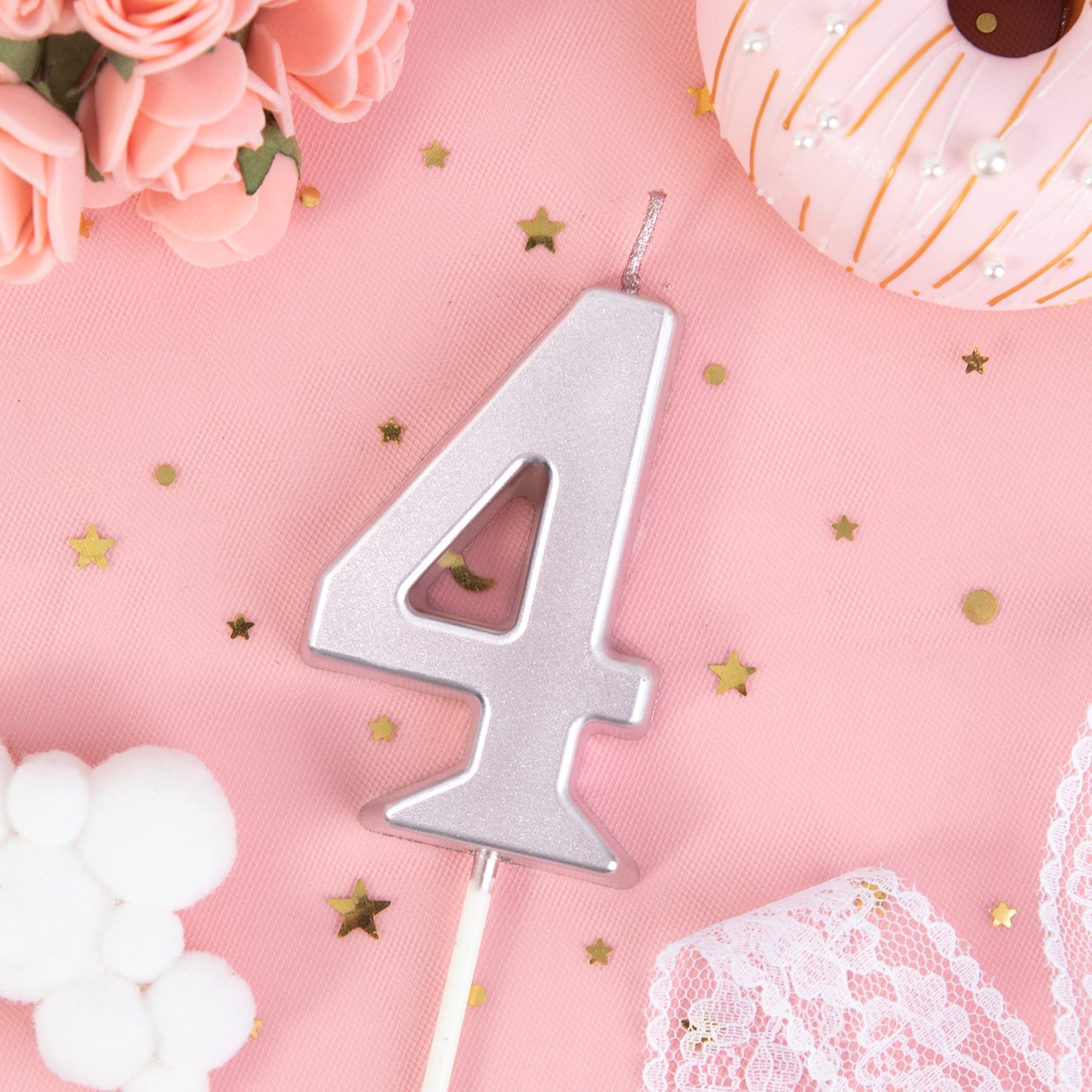 PHD CAKE 2.76 Inch Modern Rose Gold 4 Number Birthday Candles, Rose Gold Number Candles, Cake Number Candles, Party Celebration