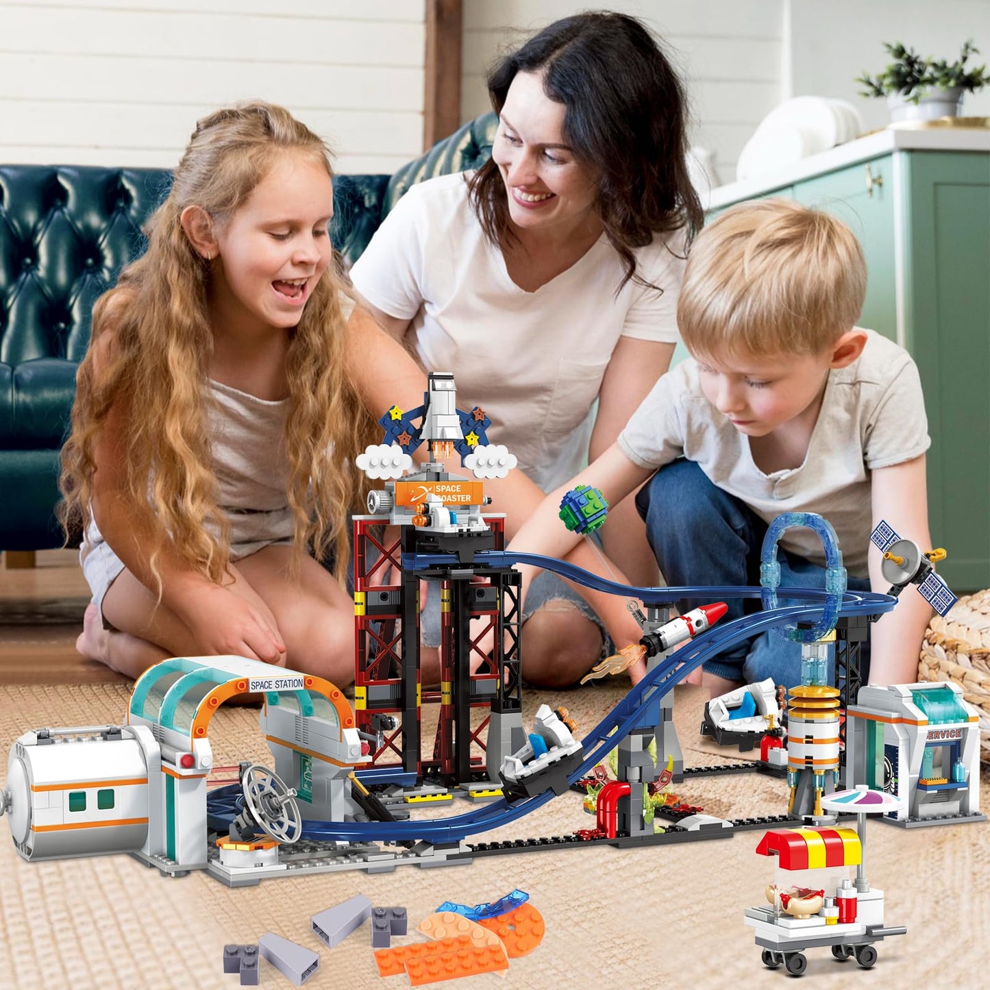 Hogokids Space Roller Coaster Building Toy - 926Pcs Coaster Building Set Features Lift Platform, Satellites, Rocket Buildable Space Rollercoaster Adventure Park For Adults Kids Girl Boy Ages 6-12 Year