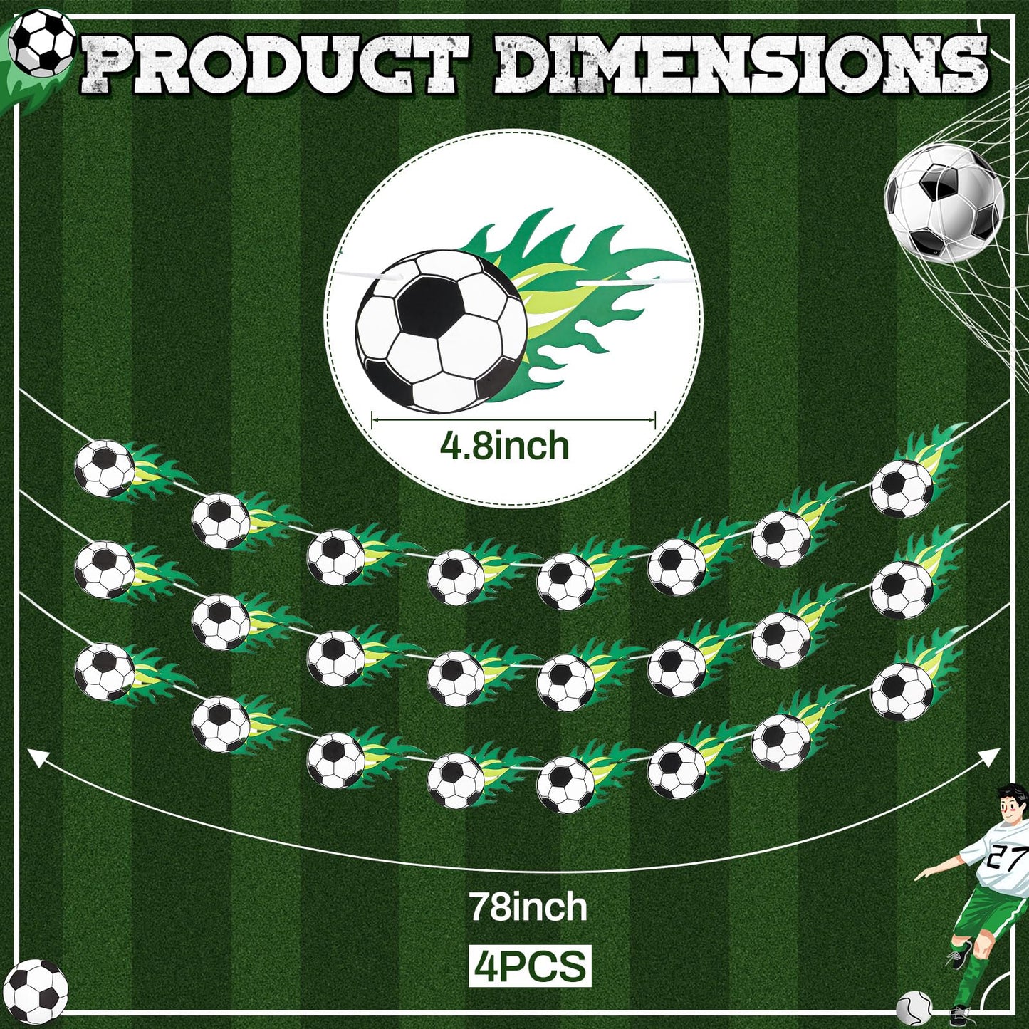 Boao 4 Pcs Soccer Party Decorations Soccer Banner Hanging Paper Garland Sports Bunting Sports Ball Decorations for Birthday Part