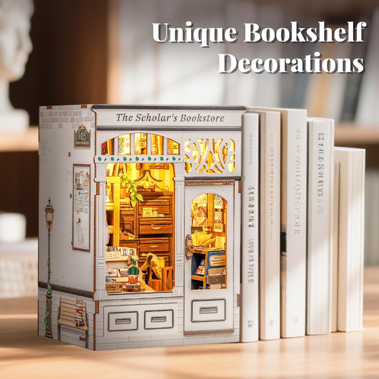 Fsolis Book Nook Kit - DIY Miniature Dollhouse Kit 3D Puzzles for mature-themeds Tiny House Mini Booknook Craft Bookshelf Decor  168 Wooden Pieces  Gifts for Women Book Lovers(The Scholar 's Bookstore)