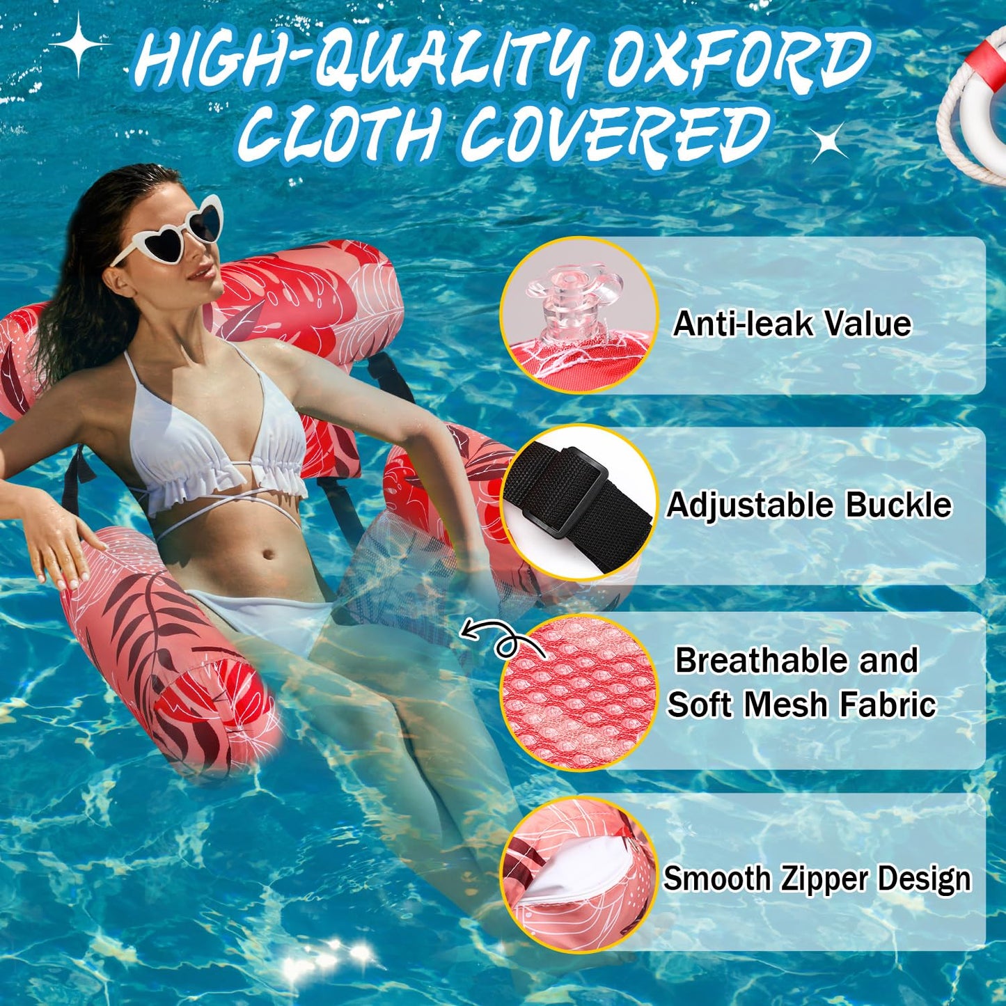 Sonwyoung Inflatable Pool Floats mature-themed Floating Lounge Chairs Blow up Pool Noodles for mature-themed Heavy Duty Swimming Tropical Plants Fun Pattern Floating Chair for Summer Water Beach Lake Party(Red)