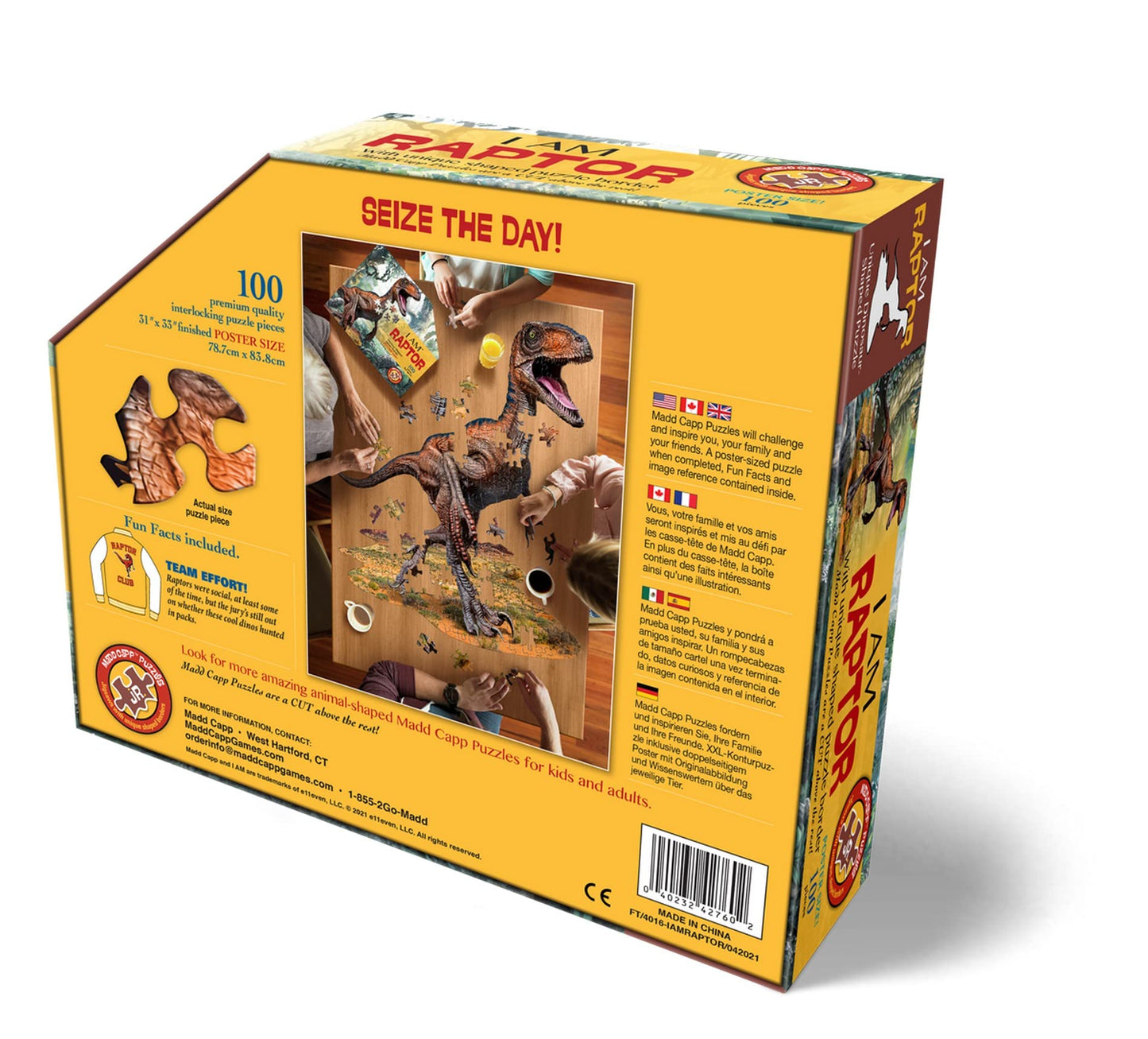 Madd Capp Raptor 100 Piece Jigsaw Puzzle for Ages 6 and Up - 4016 - Unique Animal-Shaped Border, Poster Size When Completed, Ove