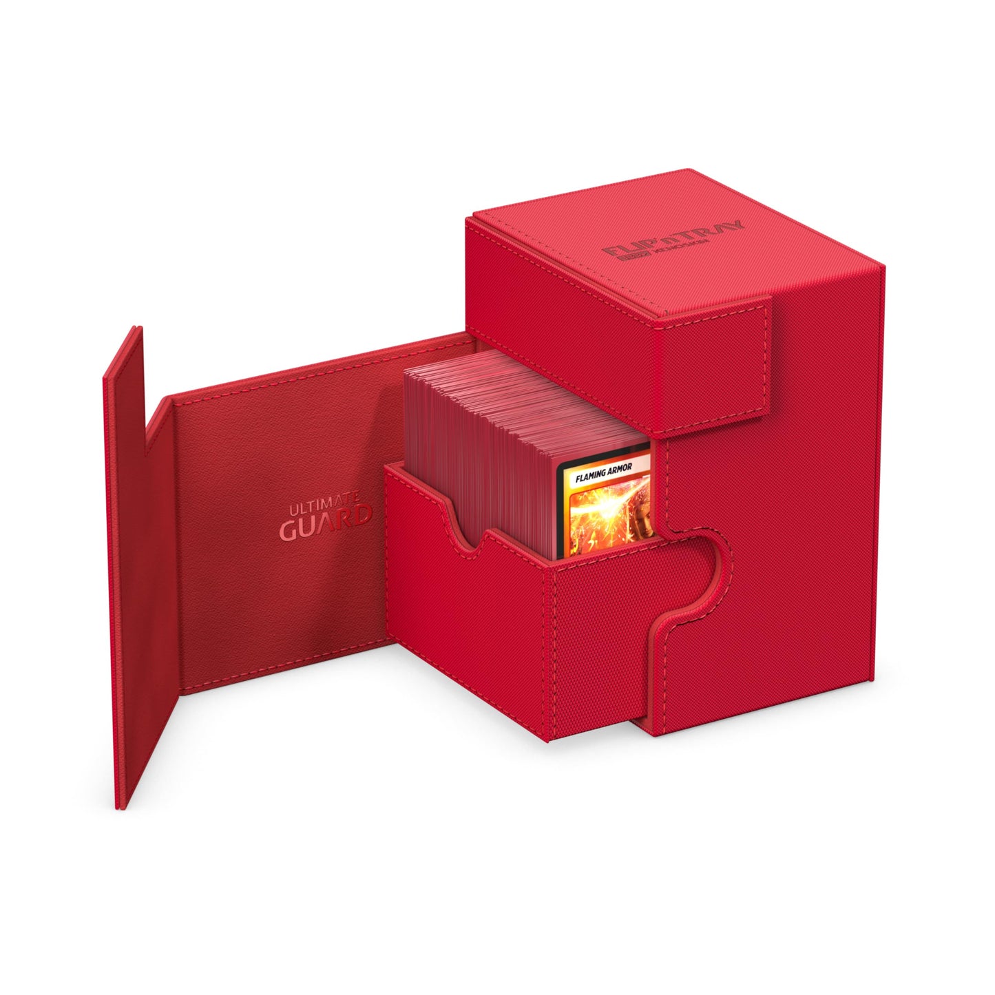 Ultimate Guard Flip'N'Tray 133+, Deck Case For 133 Double-Sleeved Tcg Cards + Dice Tray, Red, Independent Magnetic Closure & Mic
