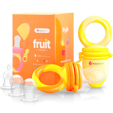 NatureBond Baby Food Feeder 2 Pack - Silicone Teething Toy in Sunshine Orange & Lemonade Yellow, Model NB002B, 8 Piece Set