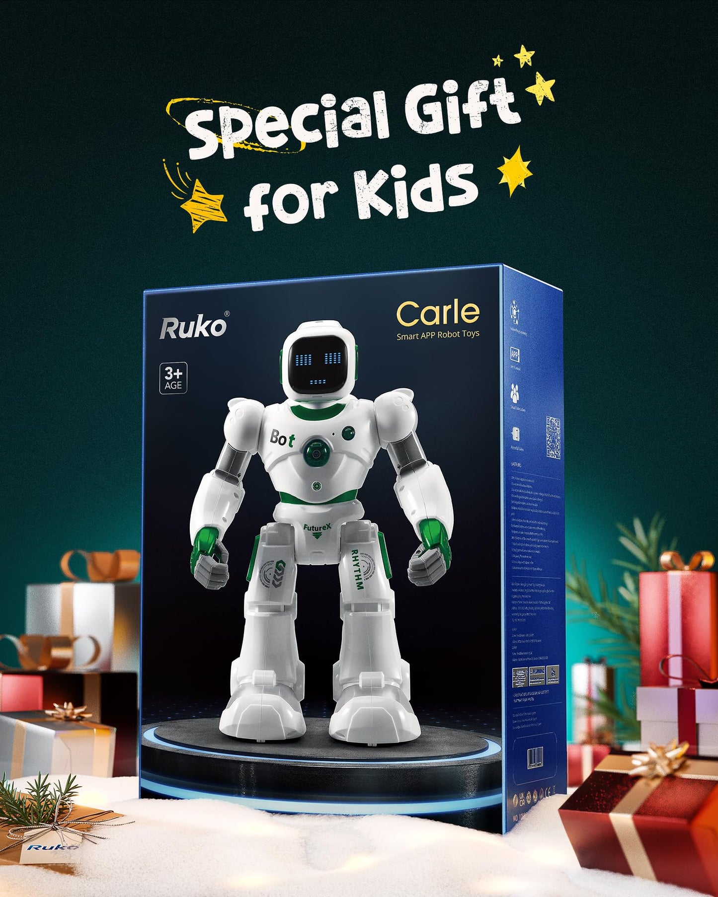 Ruko 1088 Large Robot Toy for Kids, Voice & App Control, Green, 15.8x11x4.7 inch, Programmable Interactive Gift for Ages 4-9