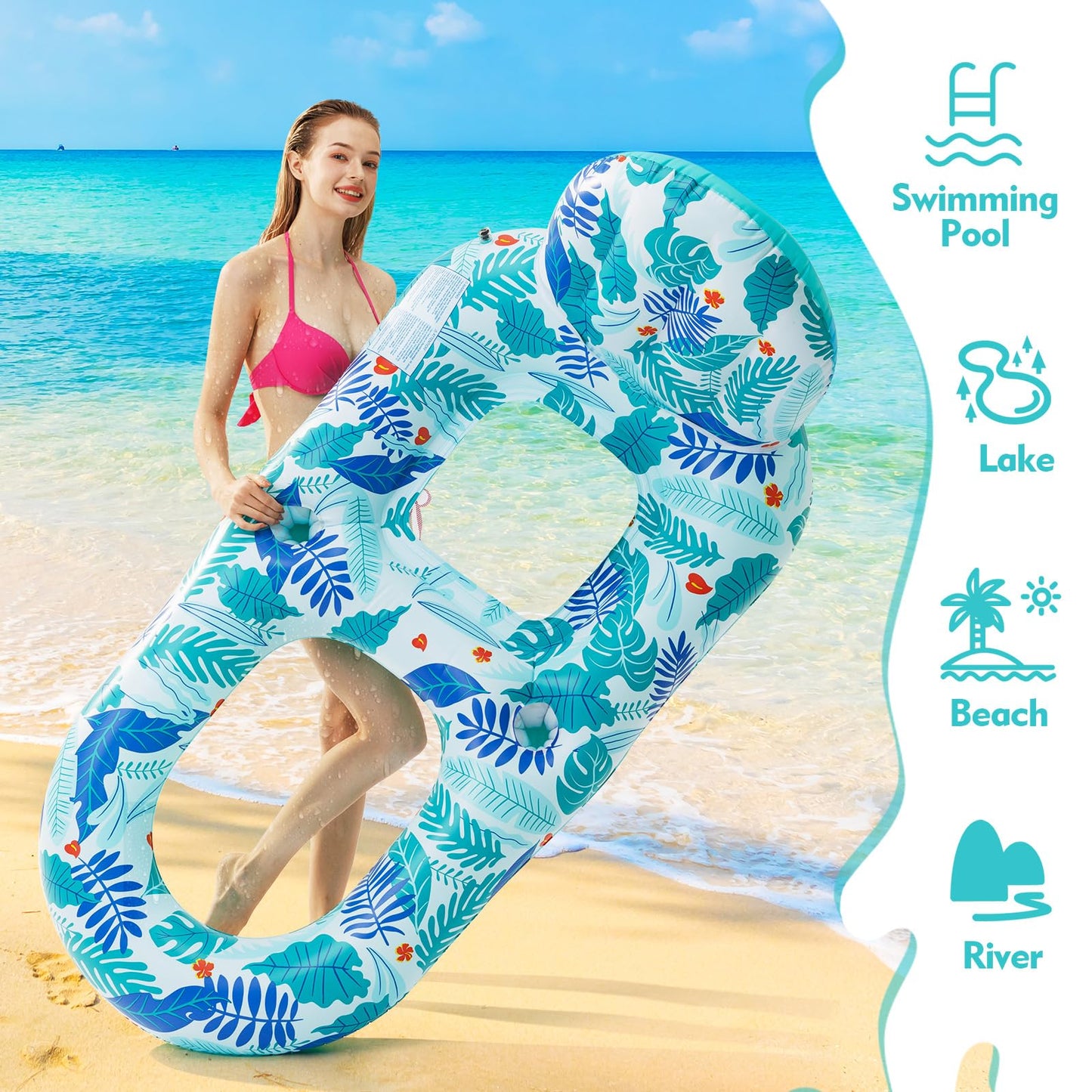 2 Pack Pool Floats mature-themed Heavy Duty-mature-themed Pool Float Lounger with Cup Holders  Backrest & Footrest Pool Lounge Float Pool Floaties Rafts for Beach Lake Party(Pink  Blue)