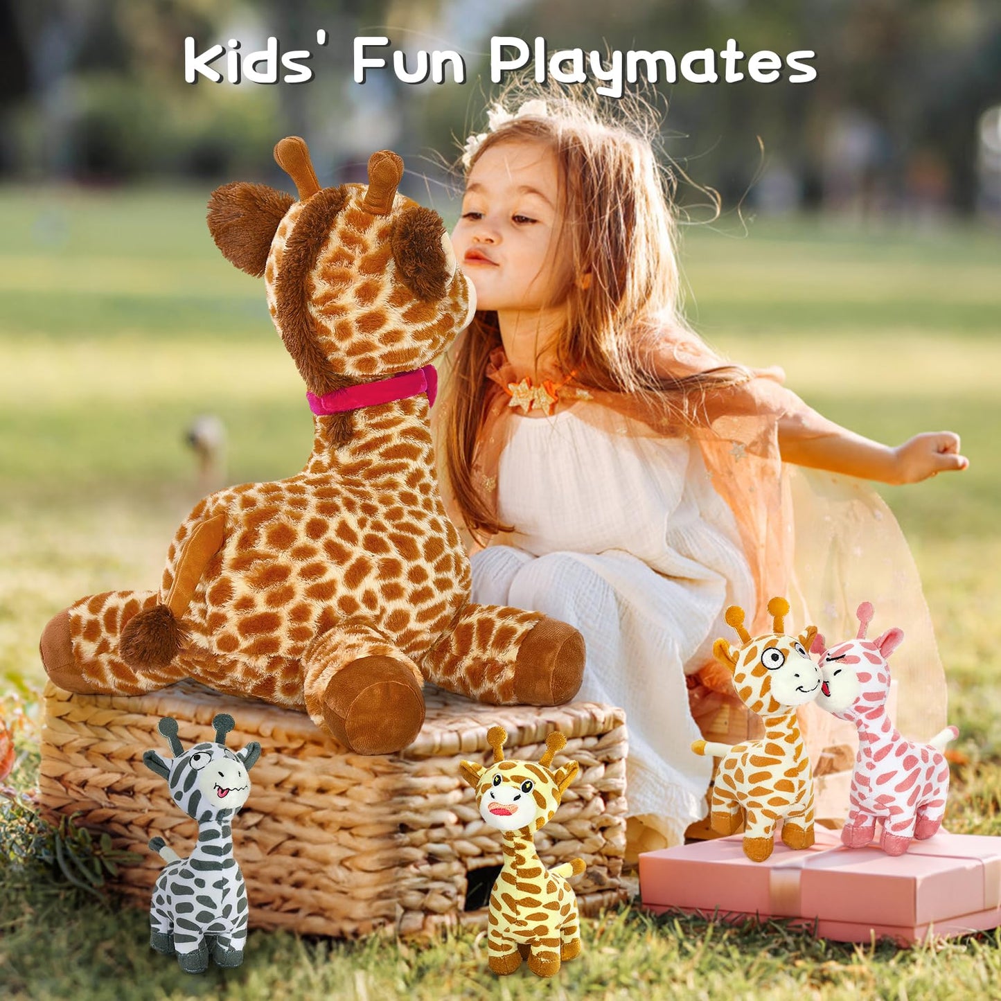 Tezituor Giraffe Stuffed Animal With 4 Babies,19.7'' Giant Giraffe Plush Soft Toy Cute Baby Giraffe Plushies Valentines Gifts Fo